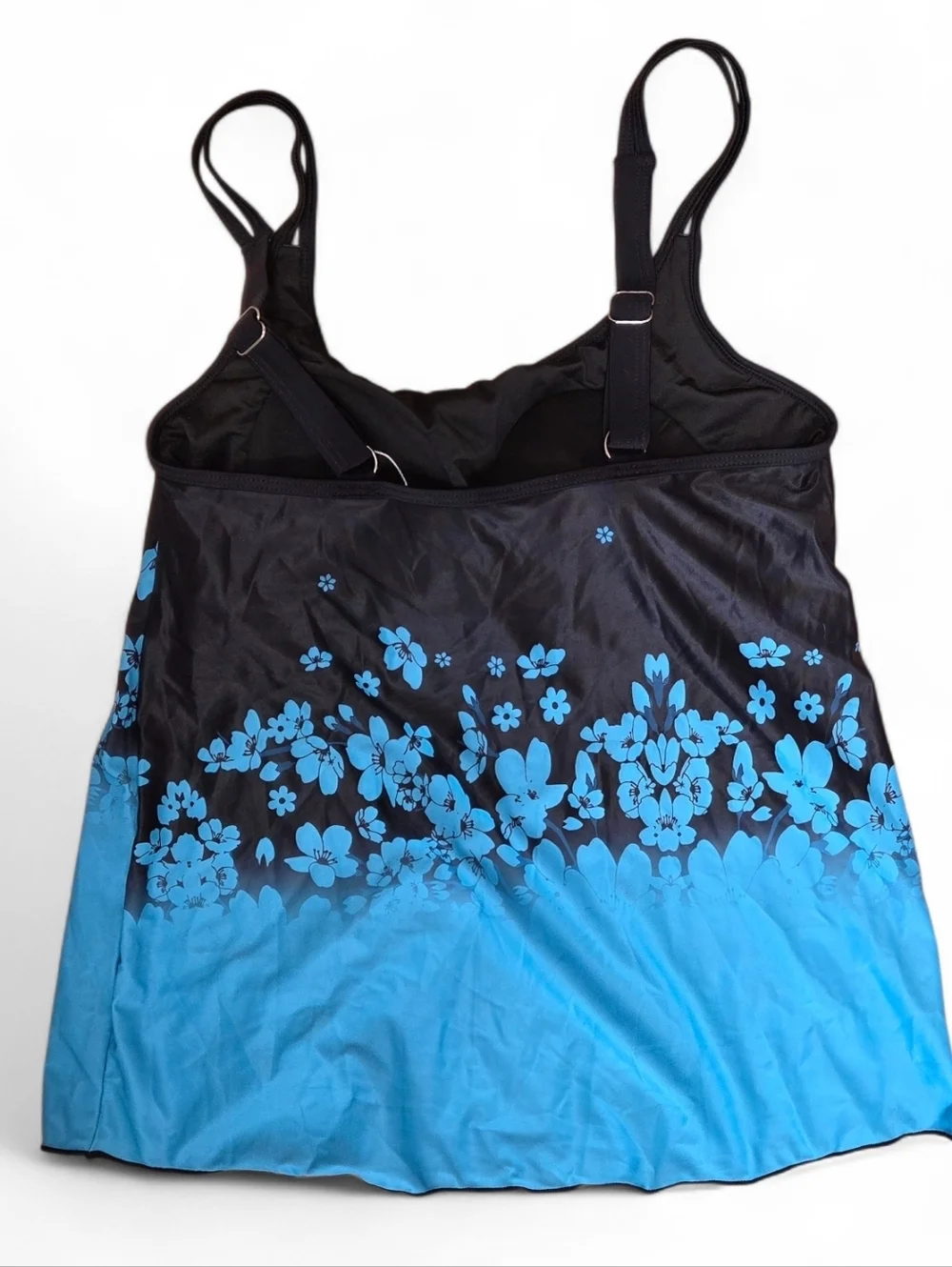 Black and Bright Blue Floral Ombre Tankini Top With Black Shorts Set